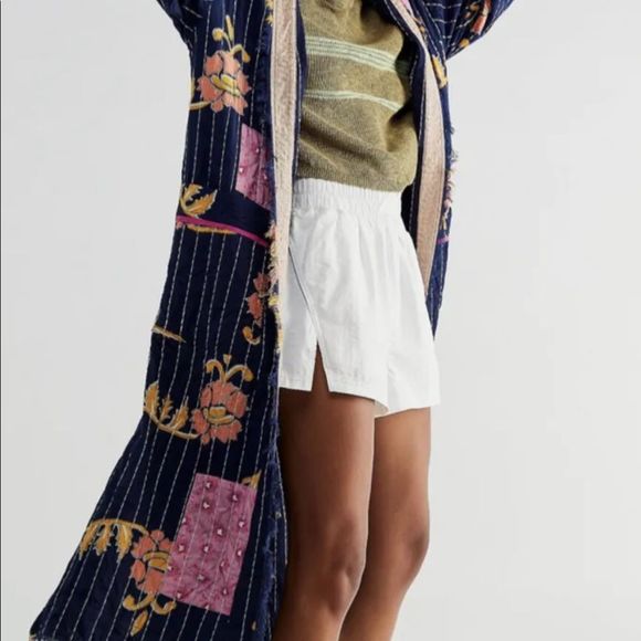 Free People Summer Dreams Duster Patchwork Floral Mix Blue Pink GoldOrange Open - Picture 2 of 6